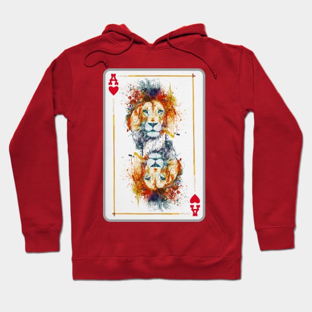 Lion Head Ace of Hearts Playing Card Hoodie by Marian Voicu